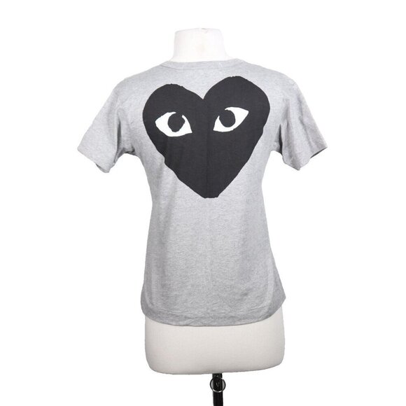 PLAY Comme des Garcons Womens Small Grey Crew Neck T Shirt Short Sleeve Graphic - Picture 2 of 6